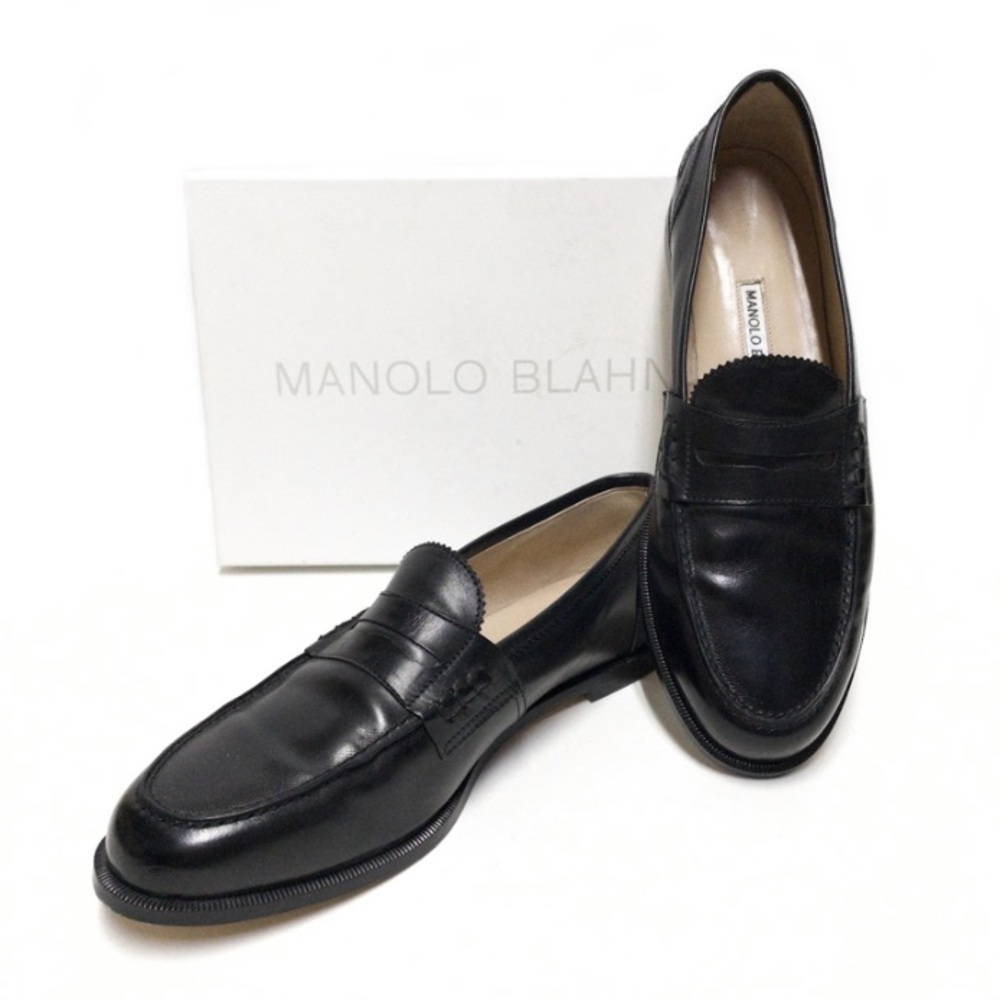 Manolo Blahnik Black Leather Ellen Women Loafters
